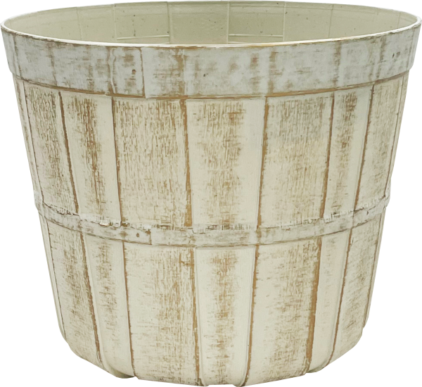 9 Inch Bushel Basket Planter White with Gold Wash – 48 per case - Decorative Planters